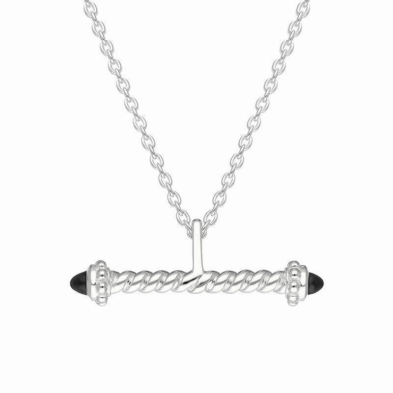 Sterling Silver Whitby Jet Twisted T Bar Necklace