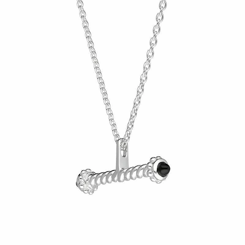 Sterling Silver Whitby Jet Twisted T Bar Necklace