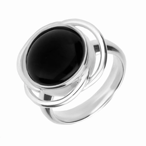 Sterling Silver Whitby Jet Unique Fancy Edge Ring
