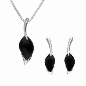 Sterling Silver Whitby Jet wave Top Two Piece Set