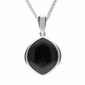 Sterling Silver Whitby Jet Wide Marquise Open Back Necklace