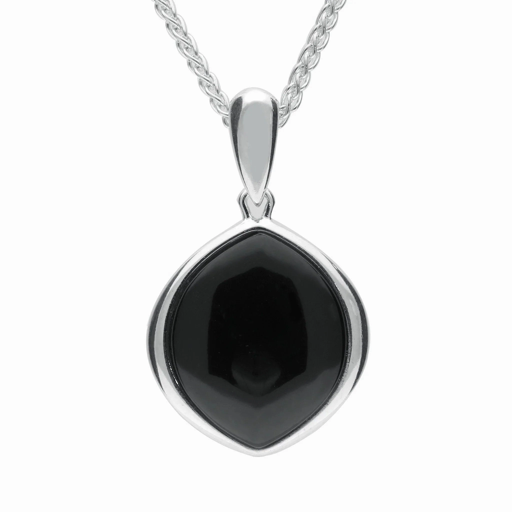 Sterling Silver Whitby Jet Wide Marquise Open Back Necklace