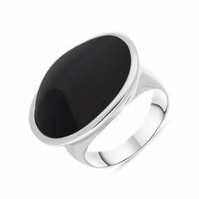 Sterling Silver Whitby Jet Wide Oval Chunky Ring