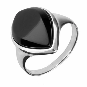 Sterling Silver Whitby Jet Wide Pear Ring