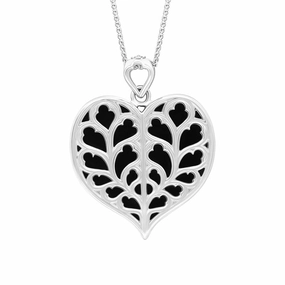 Sterling Silver Whitby Jet York Minster Large Heart Necklace