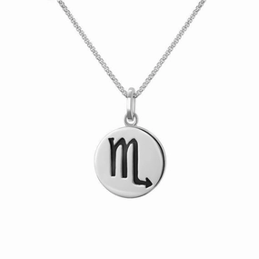 Sterling Silver Whitby Jet Zodiac Scorpio Round Necklace