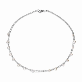 Sterling Silver White and Silver Pearl Double Chain Necklace D