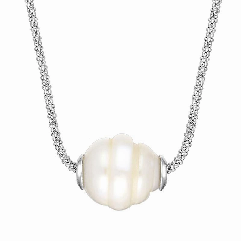 Sterling Silver White Baroque Single Pearl Bead Necklace