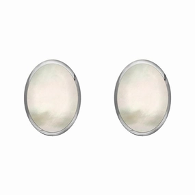 Sterling Silver White Mother of Pearl 8 x 6mm Classic Medium Oval Stud Earrings