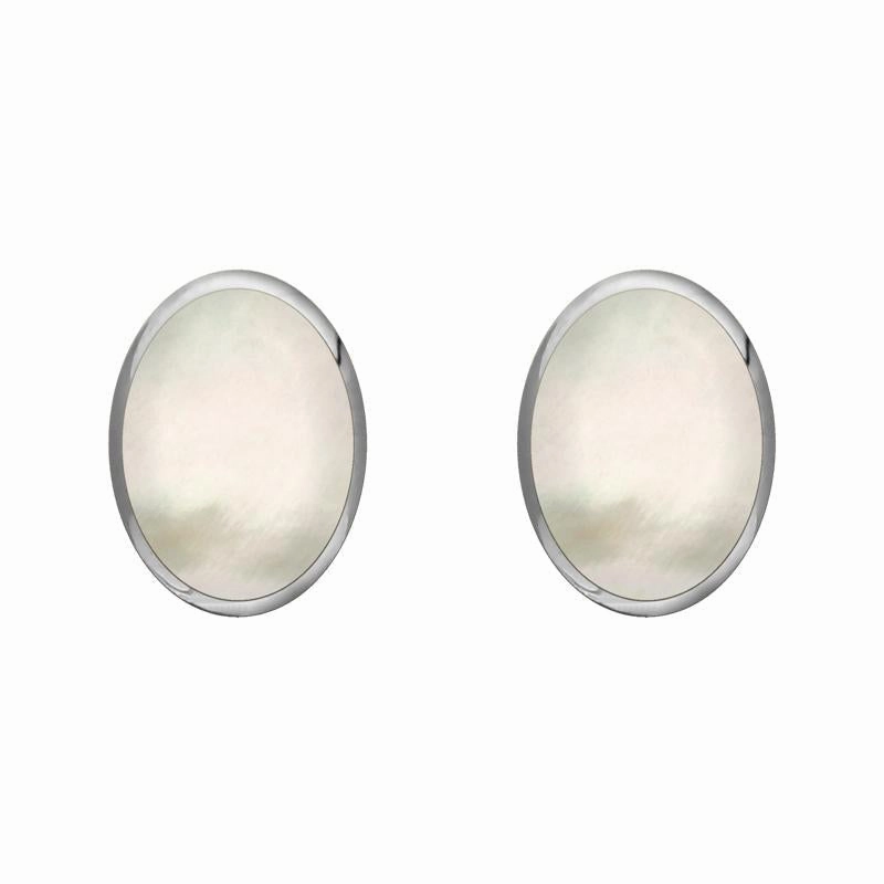 Sterling Silver White Mother of Pearl 8 x 6mm Classic Medium Oval Stud Earrings