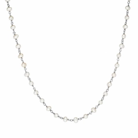 Sterling Silver White Pearl Bead Chain Link Necklace