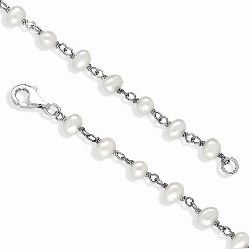 Sterling Silver White Pearl Bead Chain Link Necklace