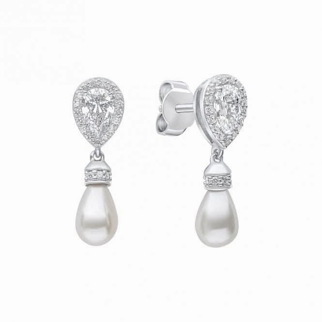 Sterling Silver White Shell Pearl and Clear Cubic Zirconia Earrings E6404