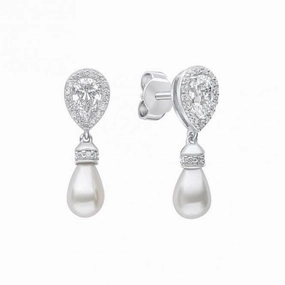 Sterling Silver White Shell Pearl and Clear Cubic Zirconia Earrings E6404