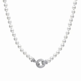 Sterling Silver White Shell Pearl and Clear Cubic Zirconia Necklace N4593