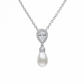 Sterling Silver White Shell Pearl and Clear Cubic Zirconia Pendant P5400