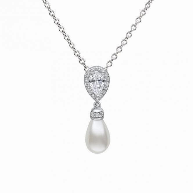 Sterling Silver White Shell Pearl and Clear Cubic Zirconia Pendant P5400