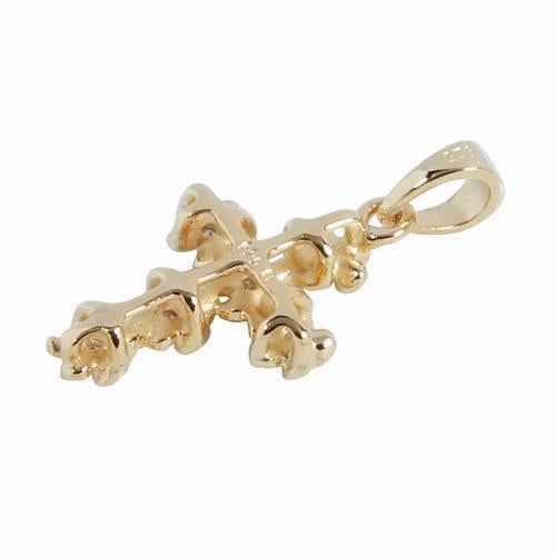 Sterling Silver Yellow Gold Plated 4mm Plumeria with CZ Cross Pendant (Chain Sold Separately)