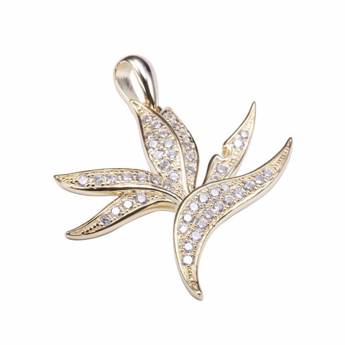 Sterling Silver Yellow Gold Plated Bird of Paradise Pave CZ Pendant (Chain Sold Separately)