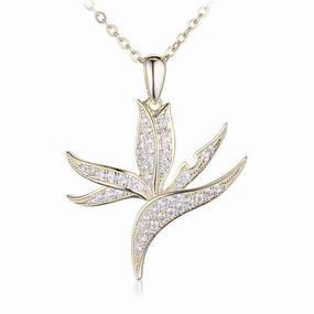 Sterling Silver Yellow Gold Plated Bird of Paradise Pave CZ Pendant (Chain Sold Separately)