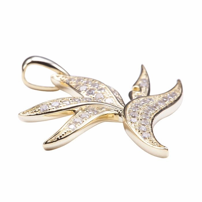 Sterling Silver Yellow Gold Plated Bird of Paradise Pave CZ Pendant (Chain Sold Separately)