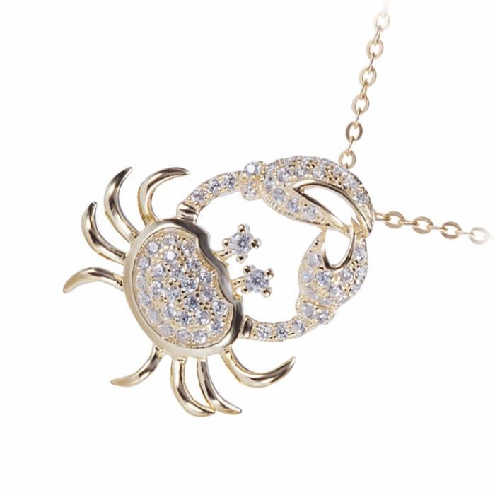 Sterling Silver Yellow Gold Plated Crab Pave CZ Pendant (Chain Sold Separately)