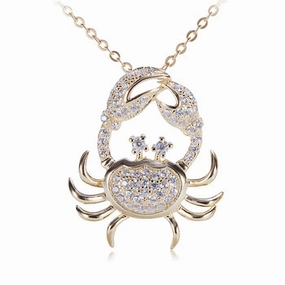 Sterling Silver Yellow Gold Plated Crab Pave CZ Pendant (Chain Sold Separately)