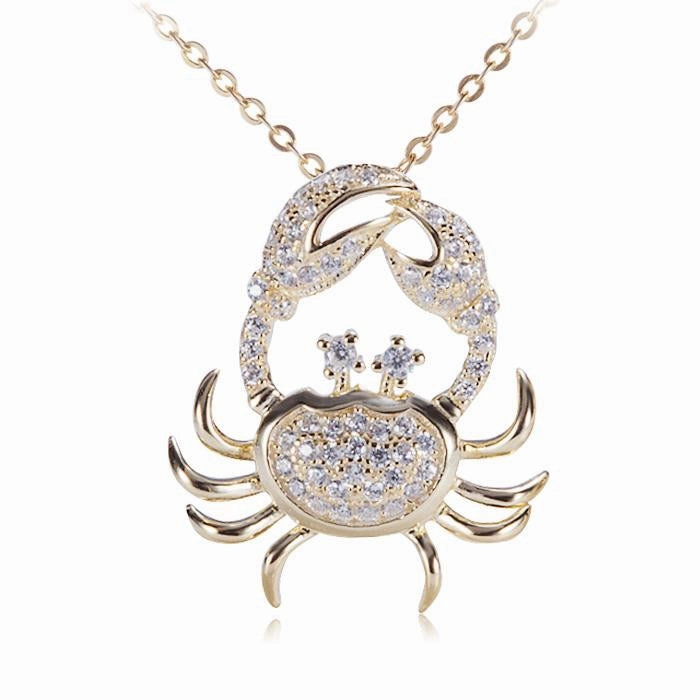 Sterling Silver Yellow Gold Plated Crab Pave CZ Pendant (Chain Sold Separately)