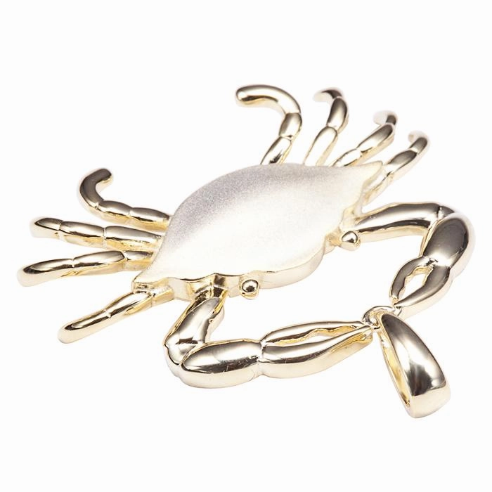 Sterling Silver Yellow Gold Plated Crab Pendant Sandblast Finished (Chain Sold Separately)