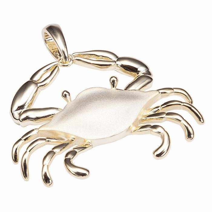 Sterling Silver Yellow Gold Plated Crab Pendant Sandblast Finished (Chain Sold Separately)