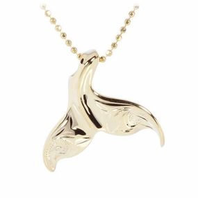 Sterling Silver Yellow Gold Plated Hawaiian Scroll Small Whale Tail Pendant (Chain Sold Separately)