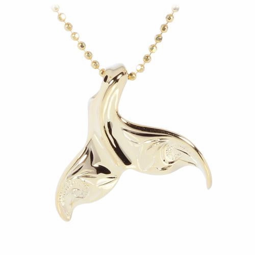 Sterling Silver Yellow Gold Plated Hawaiian Scroll Small Whale Tail Pendant (Chain Sold Separately)