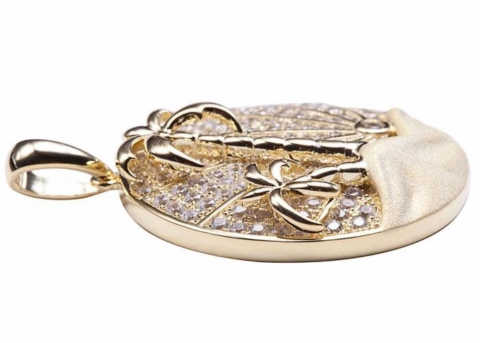 Sterling Silver Yellow Gold Plated Island Sunrise in Circle Pave CZ Pendant (Chain Sold Separately)
