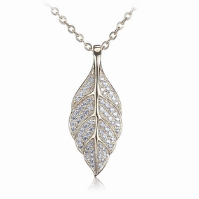 Sterling Silver Yellow Gold Plated Maile Leaf Pave CZ Pendant (Chain Sold Separately)
