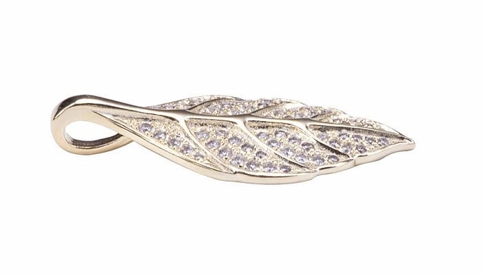 Sterling Silver Yellow Gold Plated Maile Leaf Pave CZ Pendant (Chain Sold Separately)