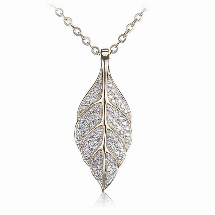 Sterling Silver Yellow Gold Plated Maile Leaf Pave CZ Pendant (Chain Sold Separately)