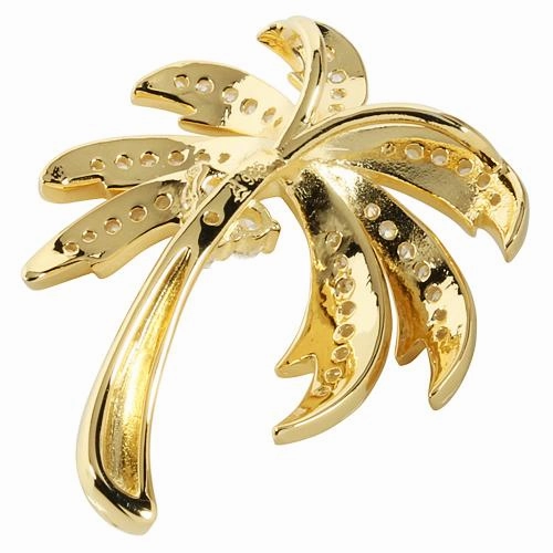 Sterling Silver Yellow Gold Plated Palm Tree Pave CZ Pendant (Chain Sold Separately)