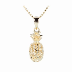 Sterling Silver Yellow Gold Plated Pineapple Pendant (S/L) (Chain Sold Separately)