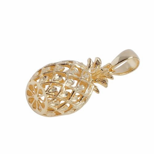 Sterling Silver Yellow Gold Plated Pineapple Pendant (S/L) (Chain Sold Separately)