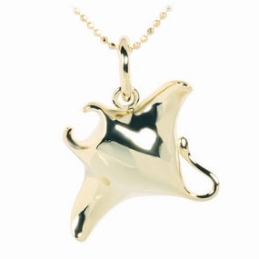 Sterling Silver Yellow Gold Plated Shiny Manta Ray Pendant (Chain Sold Separately)