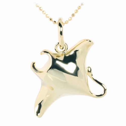 Sterling Silver Yellow Gold Plated Shiny Manta Ray Pendant (Chain Sold Separately)