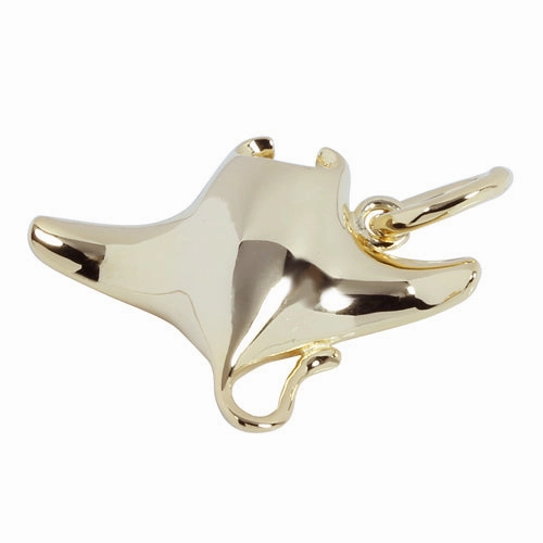 Sterling Silver Yellow Gold Plated Shiny Manta Ray Pendant (Chain Sold Separately)