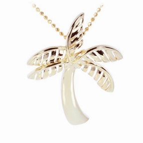 Sterling Silver Yellow Gold Plated Shiny Palm Tree Pendant (Chain Sold Separately)