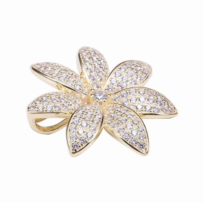 Sterling Silver Yellow Gold Plated Tiare Pave CZ Pendant (Chain Sold Separately)