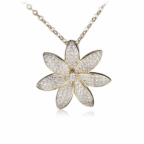 Sterling Silver Yellow Gold Plated Tiare Pave CZ Pendant (Chain Sold Separately)
