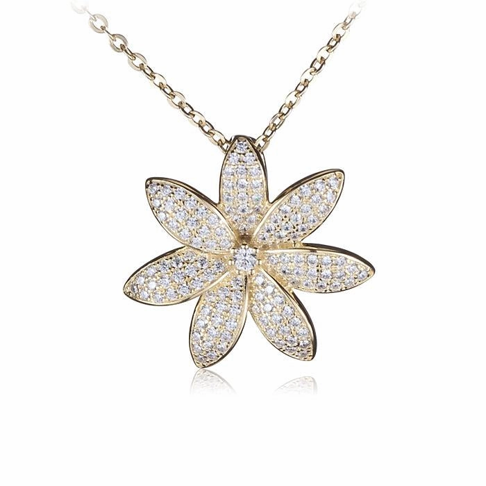 Sterling Silver Yellow Gold Plated Tiare Pave CZ Pendant (Chain Sold Separately)