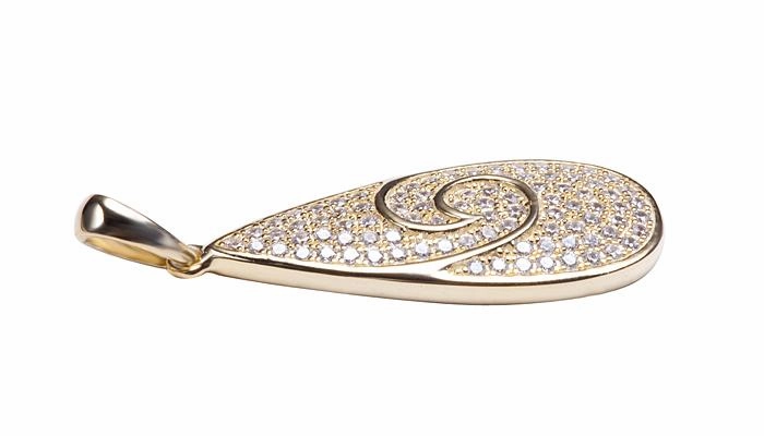 Sterling Silver Yellow Gold Plated Wave Pave CZ Teardrop Pendant (Chain Sold Separately)