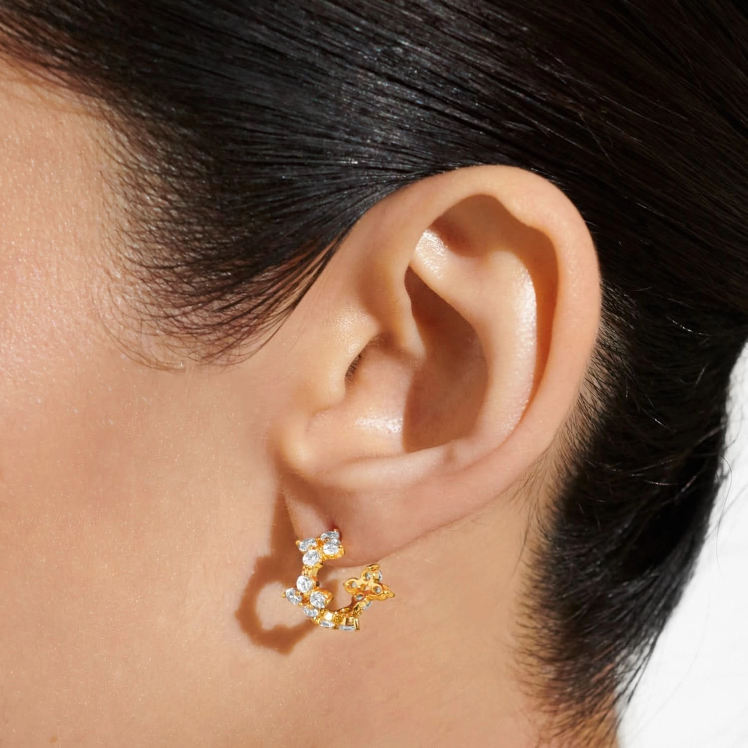Style Stories Pave Clover Hoop Gold Plated Earrings 7730