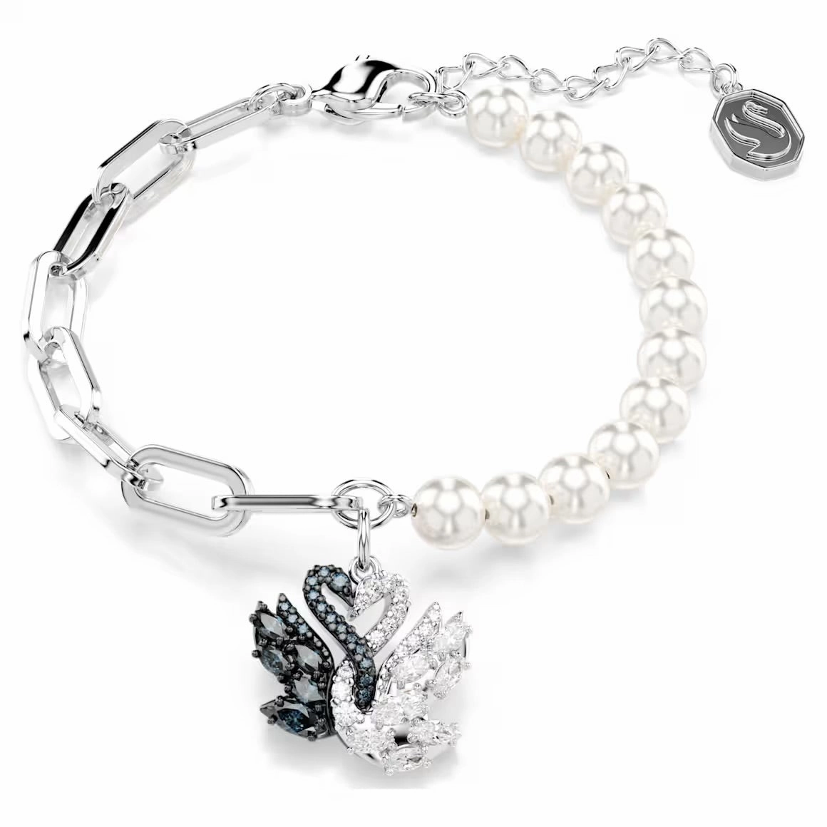 Swan Pearl, Swan, Black Silver Bracelet