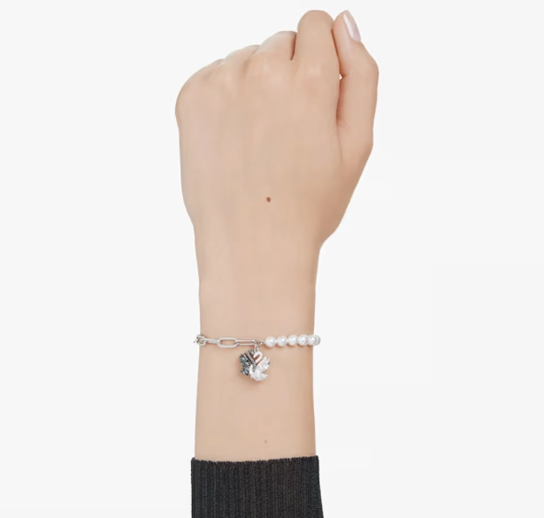 Swan Pearl, Swan, Black Silver Bracelet